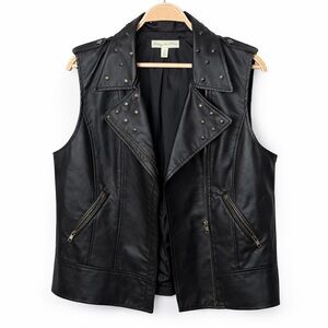 Staring at the Stars Studded Faux Leather Moto Vest | Patchwork Back | Size L